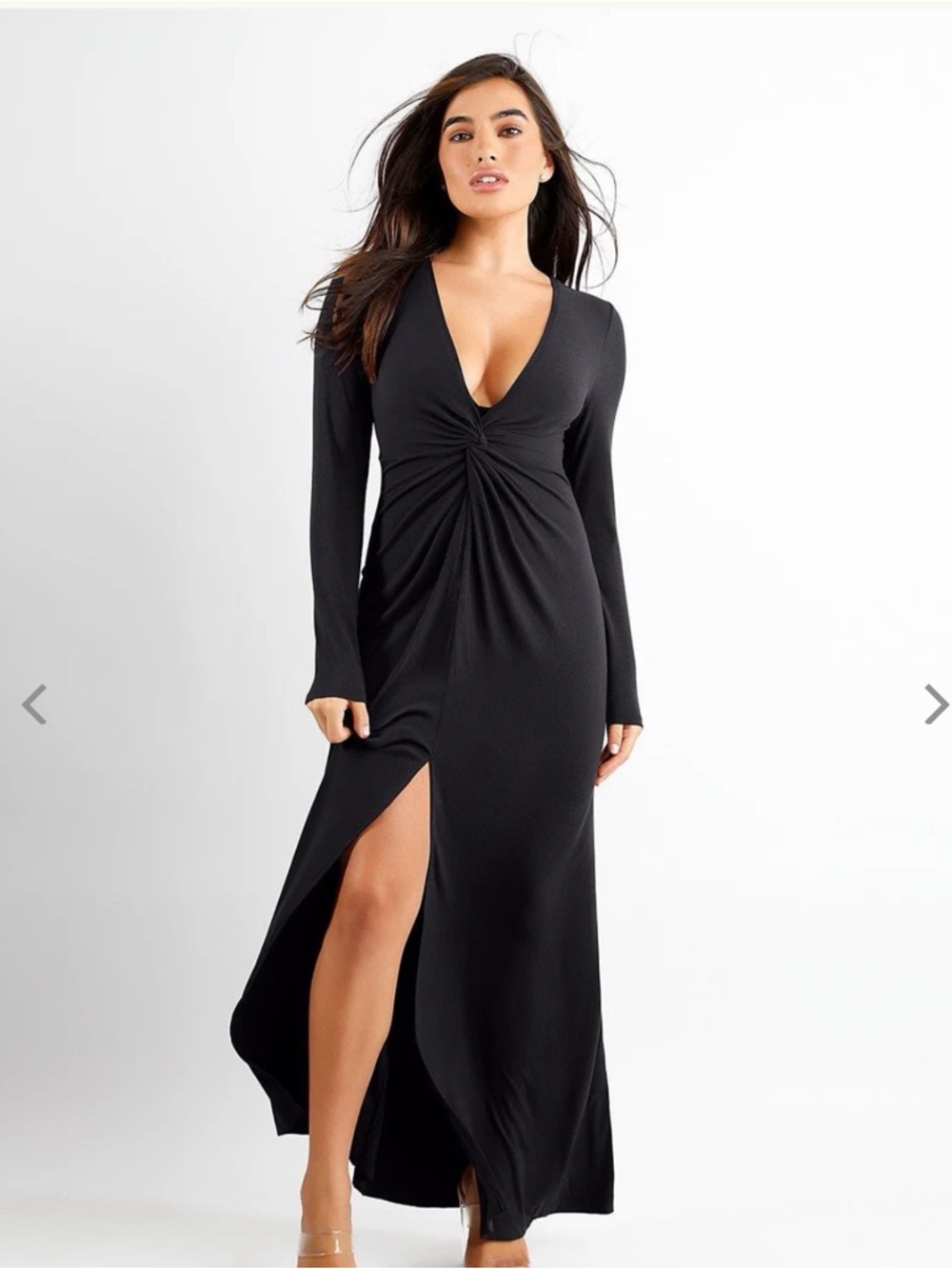 Popilush Black Shapewear Deep V Bias Twist Front Slit Hourglass Maxi Dress